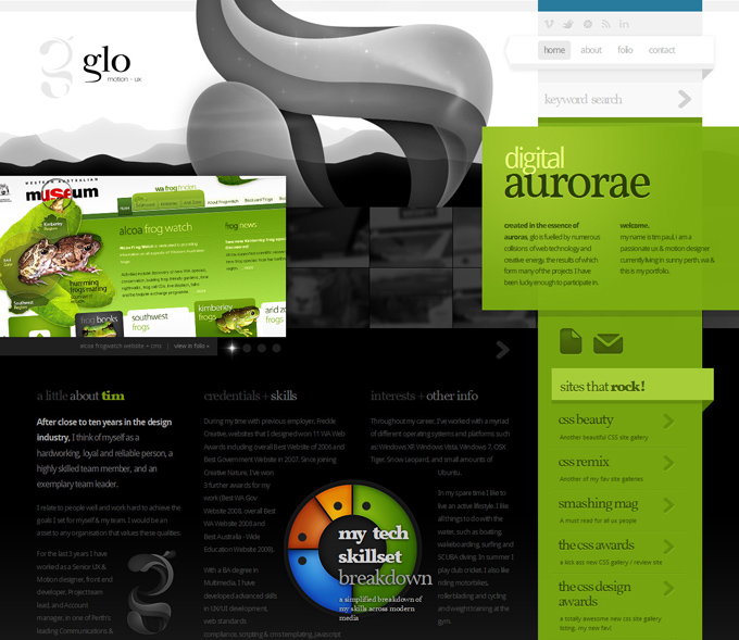 glo%C2%A0 %C2%A0 motion ux development %E2%80%93 the online portfolio of perth designer tim paul 50 Top Designs Of Green Websites