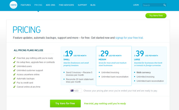 xero 30 Great Examples of Pricing Plans and Tables