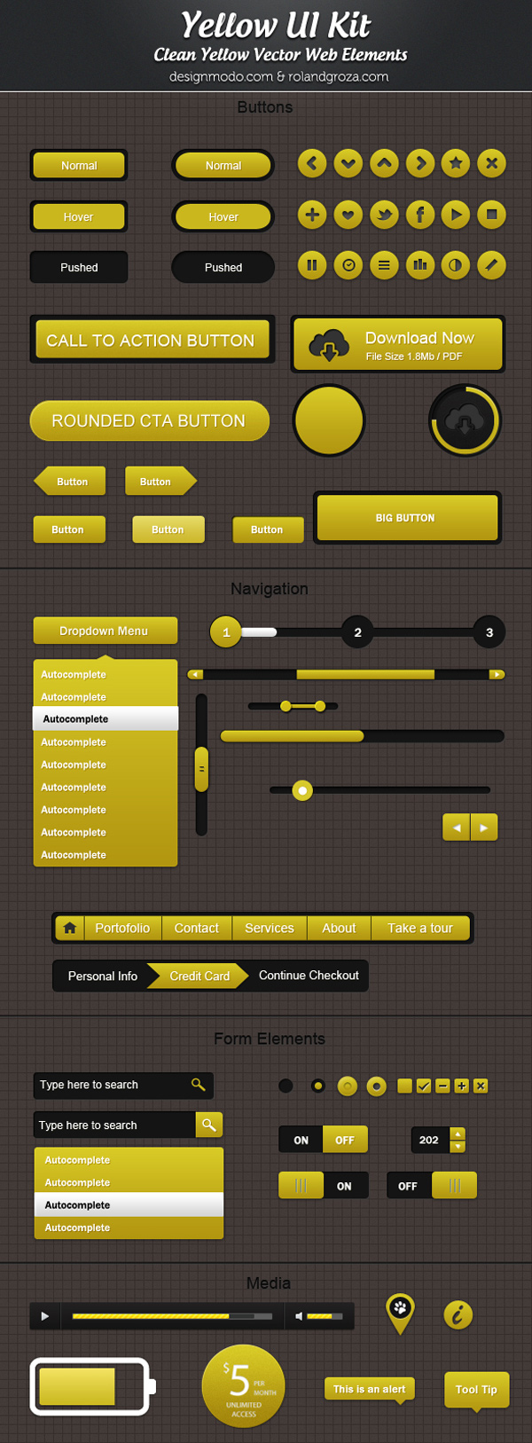 Free PSD Yellow Web UI Elements Kit