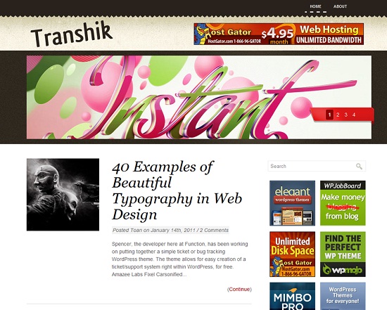 Transhik 35 Free and Professional looking WordPress Themes