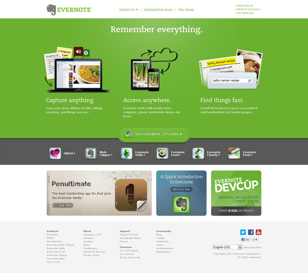 evernote 30+ Fresh and Popular Web Application Websites