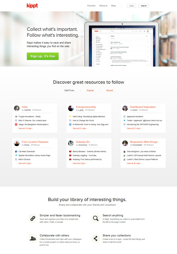 kippt 30+ Fresh and Popular Web Application Websites