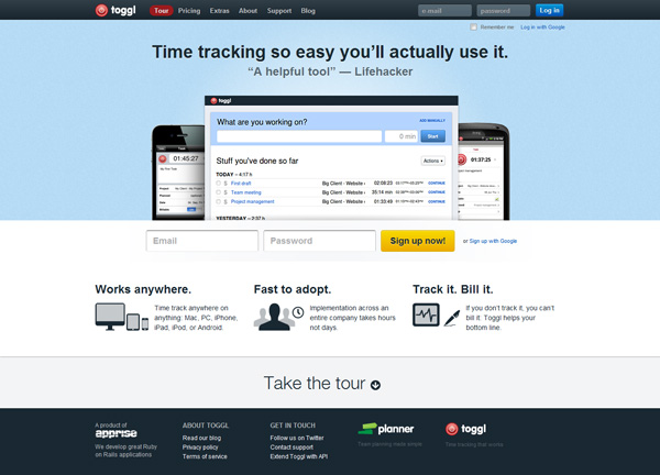 toggl 30+ Fresh and Popular Web Application Websites