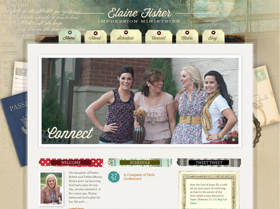 Textured website design example: Elaine Fisher