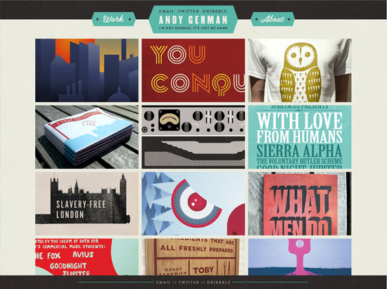 Textured website design example: Andy German