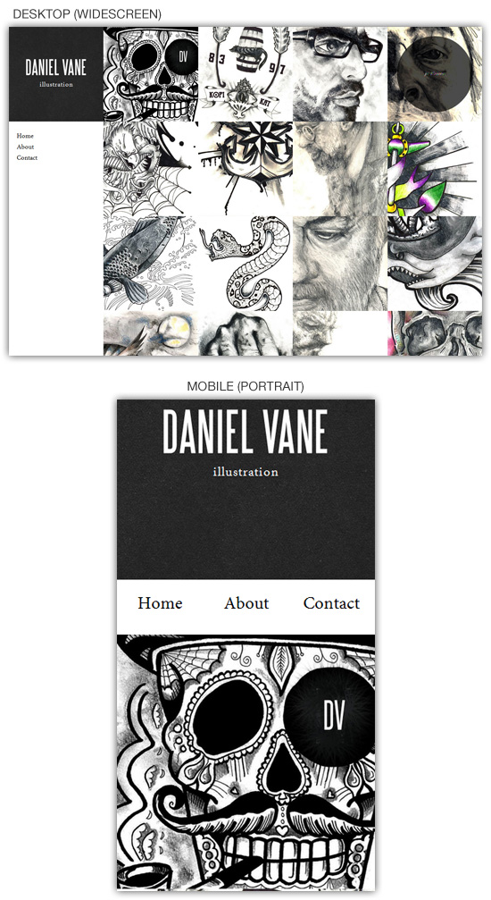 Responsive web design example: Daniel Vane