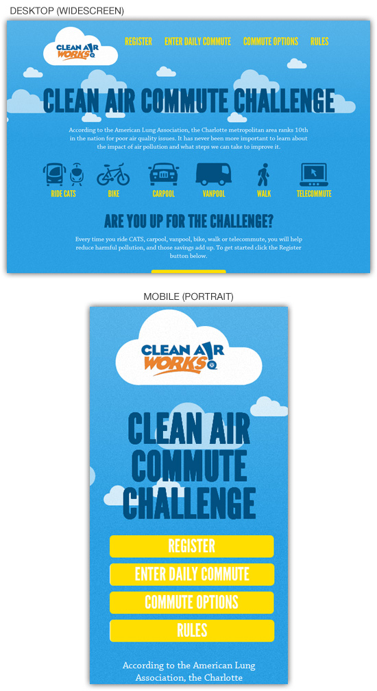 Responsive web design example: Clean Air Challenge