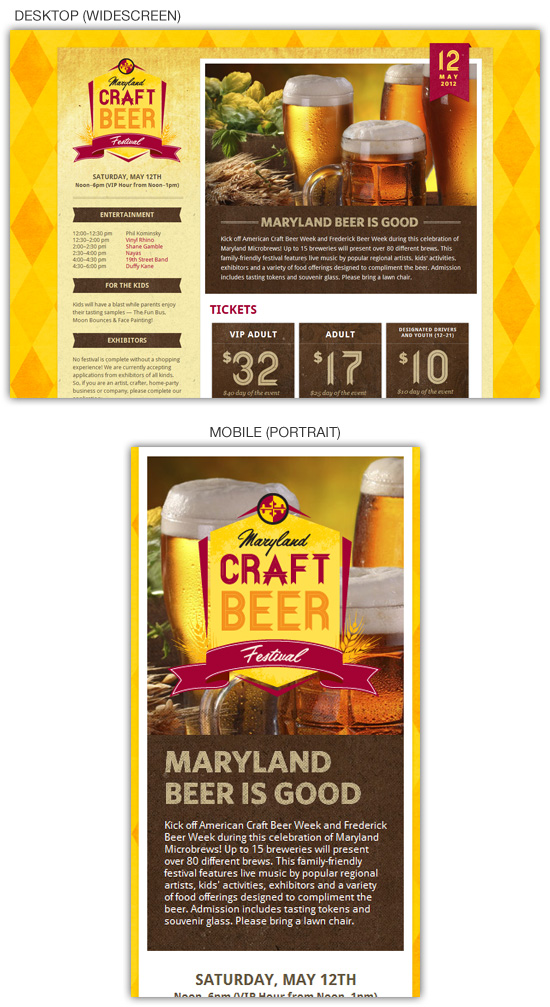 Responsive web design example: Maryland Craft Beer Festival