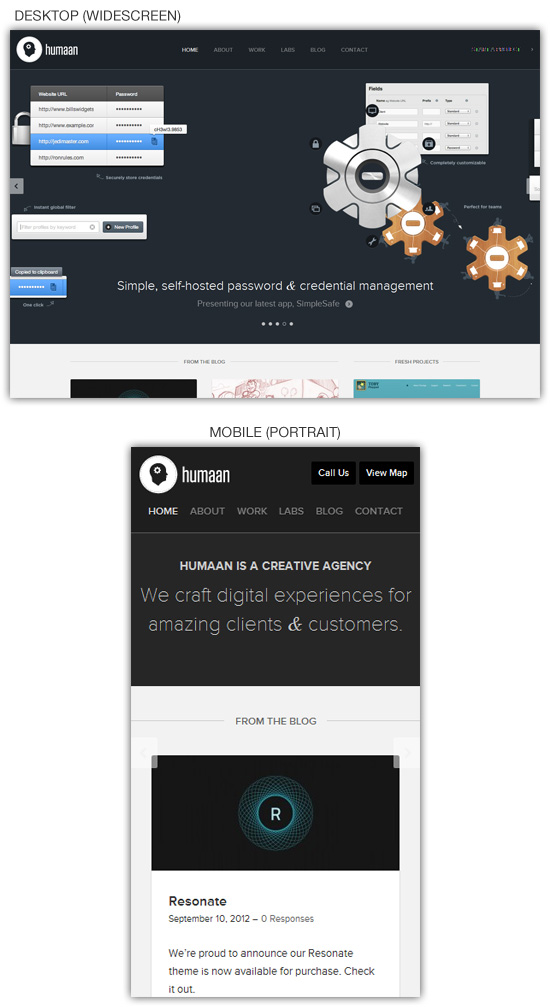 Responsive web design example: Humaan