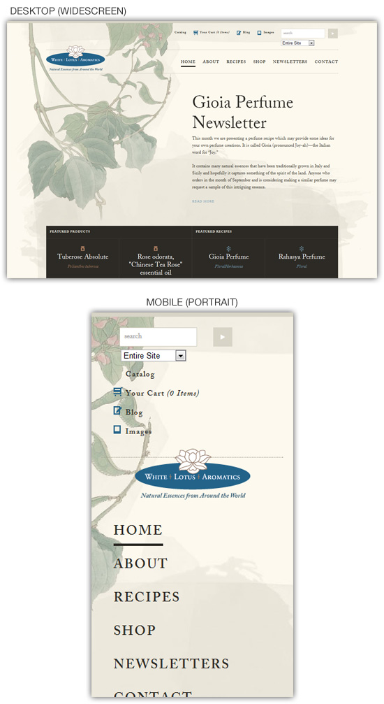 Responsive web design example: White Lotus Aromatics