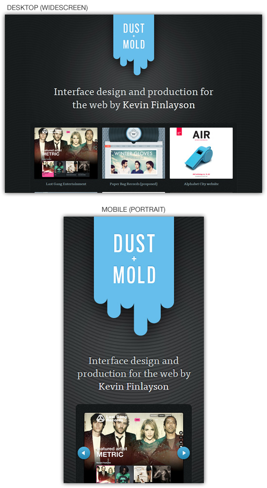 Responsive web design example: Dust and Mold