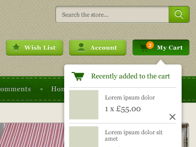 green dropdown menu navigation list