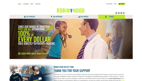 1 robin hood non profit agency 30 Inspiring Non Profit Website Designs