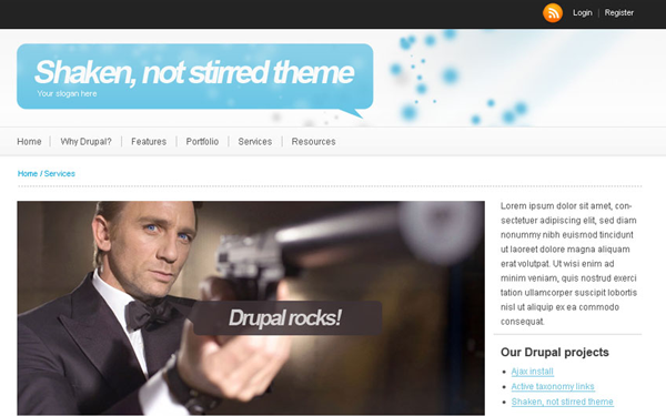 Drupal freebie template james bond shaken stirred website