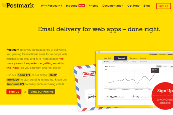 mark app postmark landing webpage yellow design