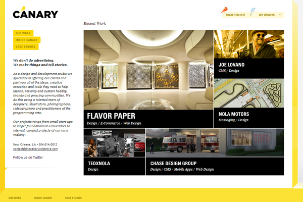 canary collective yellow orange website layouts design