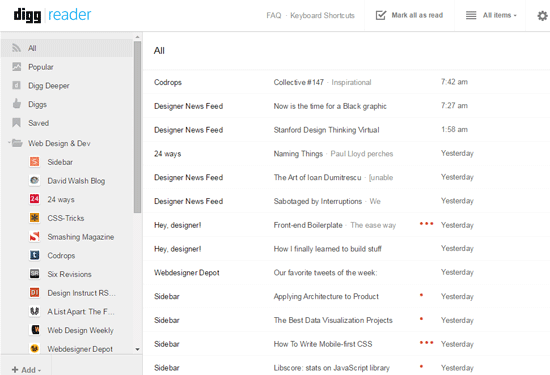 RSS reader: Digg Reader