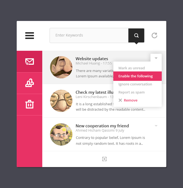 Mini Mail Interface - Free PSD