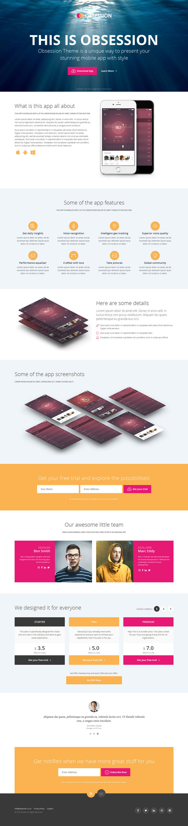 Obsession - HTML5 Bootstrap App Landing Page