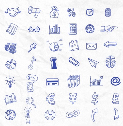 70+ Hand Drawn Icon Set (PSD)