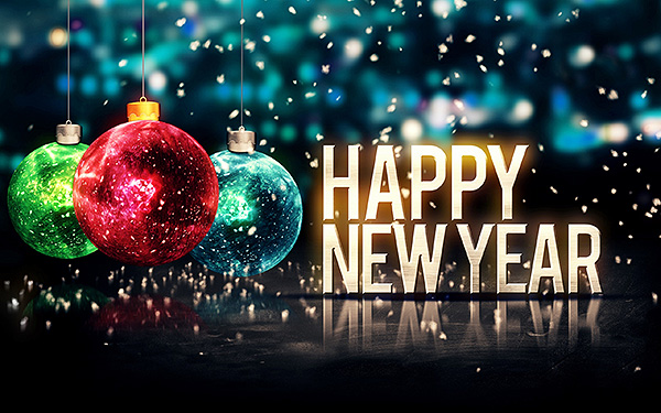 Happy New Year Ornaments HD Wallpaper