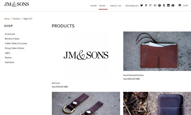 jm and sons website fullscreen shopify design