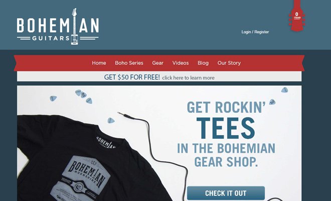 bohemian guitars shopify website layout