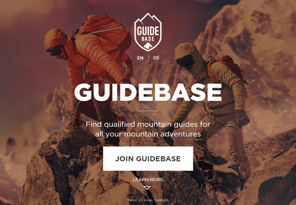 Web design with a big background: GuideBase