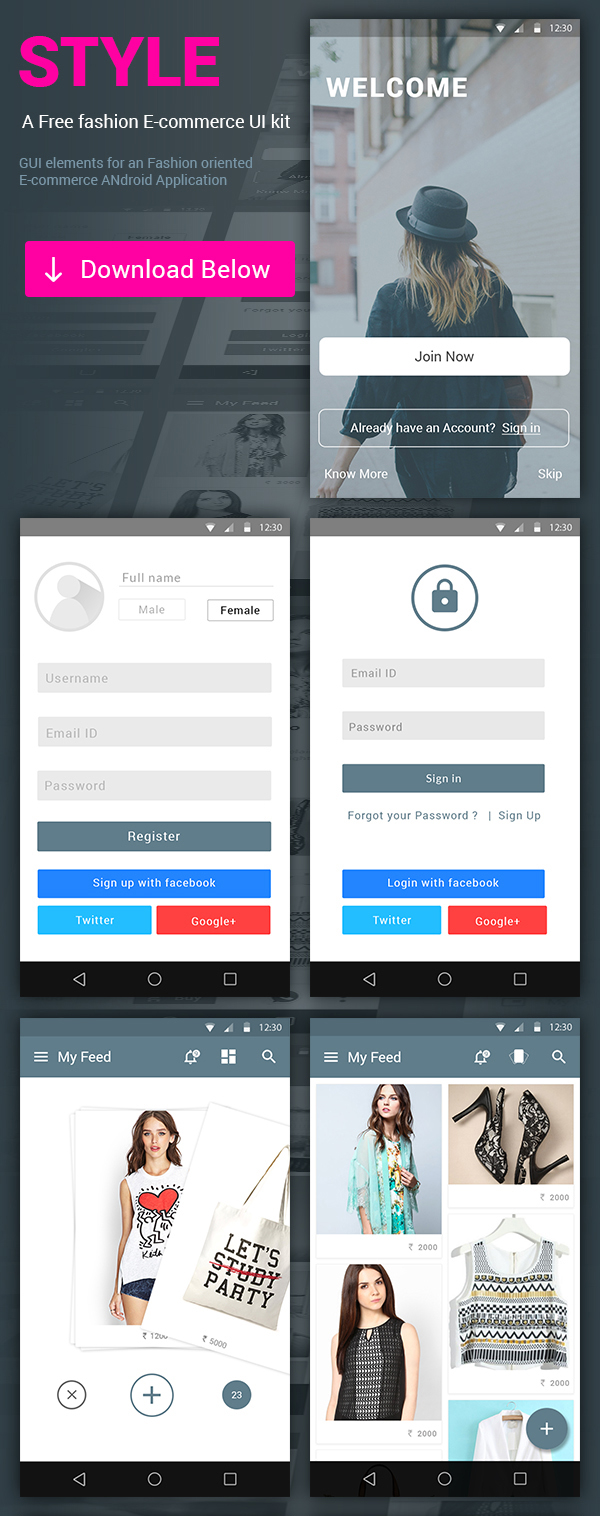 Free Style e-commerce App UI PSD KIT