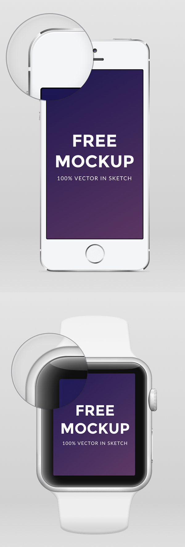 Free Apple Watch iPhone 6 & iPhone 5 .sketch Mockup