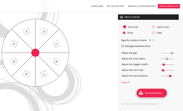 CIRCULUS.SVG: An SVG Circular Menu Generator + animated examples by Sara Soueidan