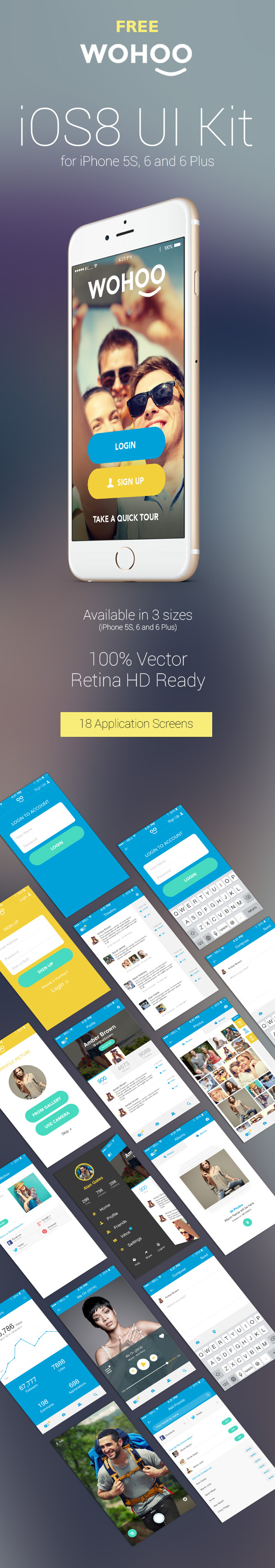 iOS8 UI Kit with 18 UI PSD Templates
