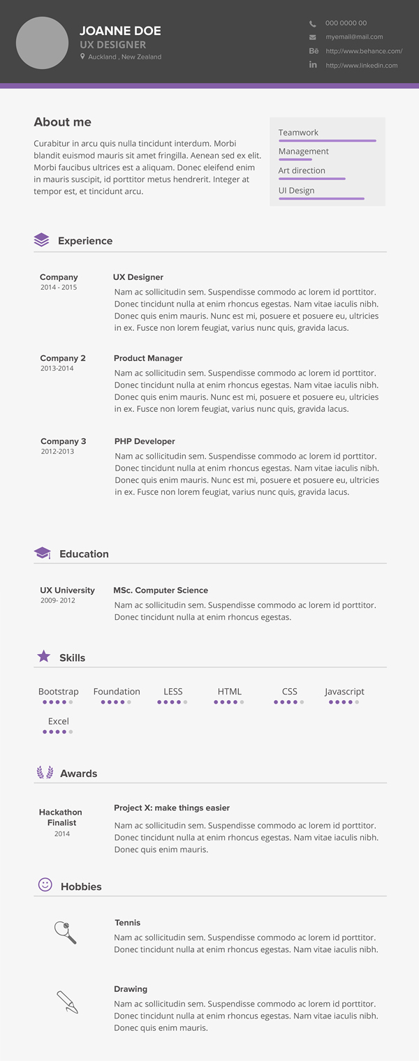 Free Minimal CV / Resume PSD Template