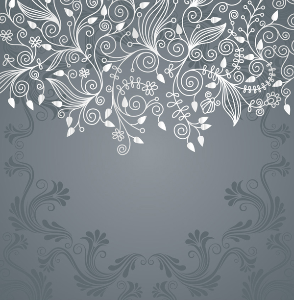 Grey Floral Swirl Vector Background