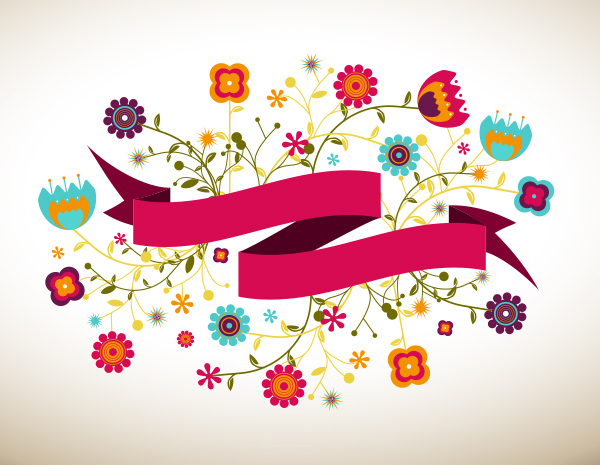 Ribbon Vector Banner With Flowers