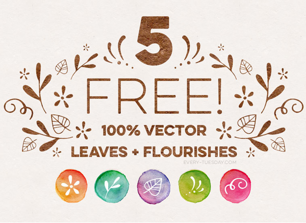 Freebie: 5 Vector Leaves and Flourishes