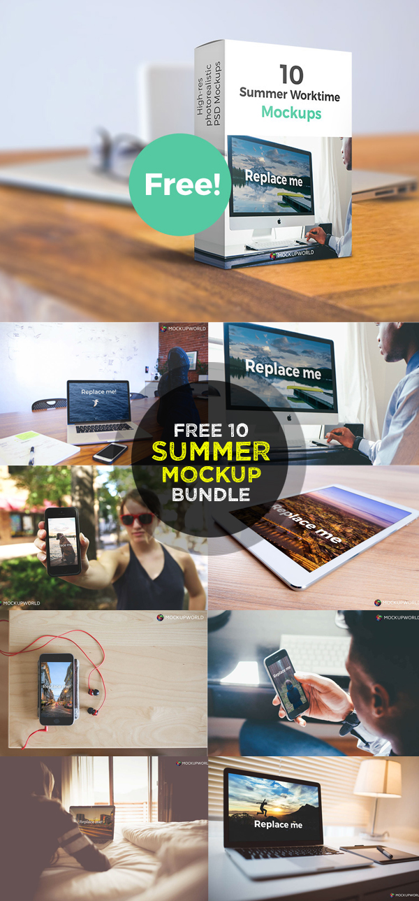 Free Ten Summer Work Mockups Bundle