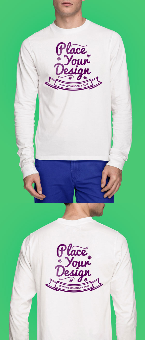 Free White Long Sleeves T-shirt PSD Mock-up