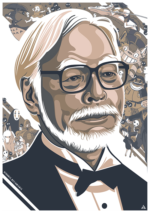 Portrait Illustration of Hayao Miyazaki by Amien Juugo